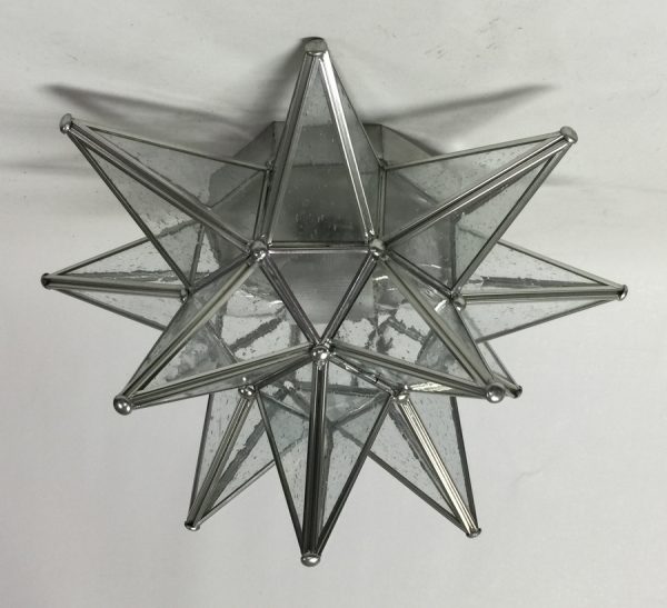 Glass Moravian Star Ceiling Light with seedy glass